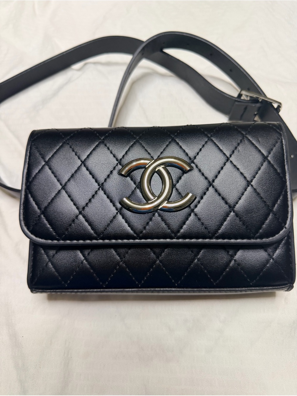 Black Quilted Leather Crossbody Belt Bag with Silver
(Fanny pack 😜)